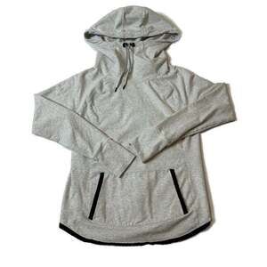 Athleta Sentry Cowl-Neck Heather Gray Hoodie with Black Trim & Thumbholes